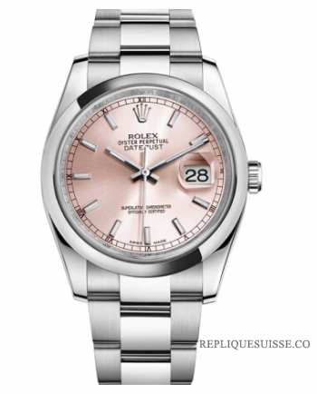 Réplique Rolex Datejust en acier bombe 36mm Lunette Rose Dial 116200 PSO
