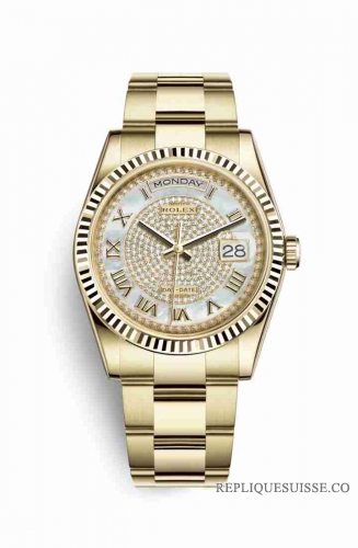 Copie Montre Rolex Day-Date 36 Or jaune 18 ct 118238 Diamant nacre blanche pavee Cadran m118238-0386