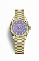 Copie Montre Rolex Datejust 28 or jaune 18 ct Diamants lavande Cadran m279178-0018
