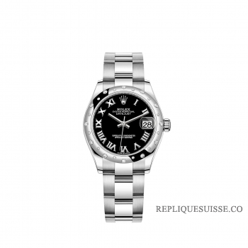 Rolex Datejust 31 Rolesor blanc cadran noir bracelet Oyster