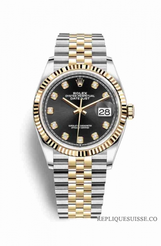 Copie Montre Rolex Datejust 36 Jaune Rolesor Oystersteel or jaune 18 ct 126233 diamants noirs ensemble Cadran m126233-0021