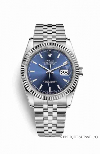 Copie Montre Rolex Datejust 36 White Rolesor Oystersteel or blanc 18 carats 116234 Cadran bleu m116234-0139