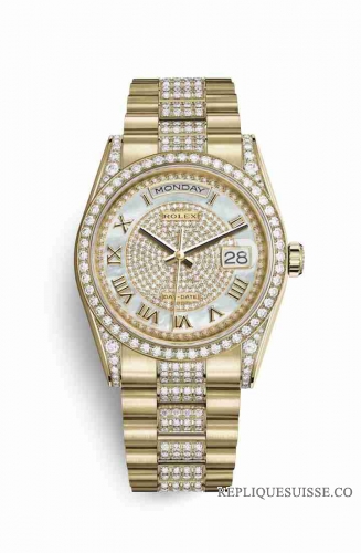 Copie Montre Rolex Day-Date 36 Or jaune 18 ct ensemble de cosses 118388 Diamant blanc nacre pave Cadran m118388-0037