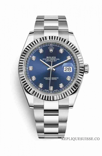 Copie Montre Rolex Datejust 41 White Rolesor Oystersteel or blanc 18 carats 126334 Blue ensemble diamants Cadran m126334-0015