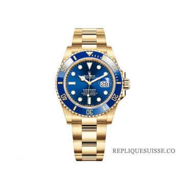 Rolex Submariner Date Or jaune 18 ct Lunette Cerachrom Bleue