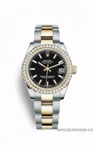 Copie Montre Rolex Datejust 31 Jaune Rolesor Oystersteel Or jaune 18 ct 178383 Cadran Noir m178383-0051