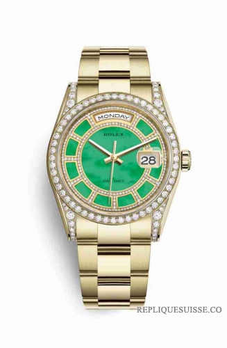 Copie Montre Rolex Day-Date 36 Or jaune 18 ct ensemble de cosses 118388 Carousel de vert jade Cadran m118388-0148