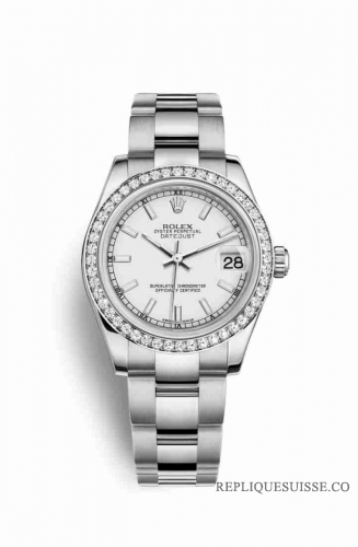 Copie Montre Rolex Datejust 31 Blanc Roles ou Oystersteel Or blanc 18 carats 178384 Blanc Cadran m178384-0060