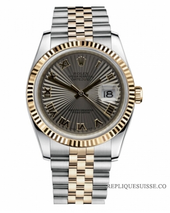 Réplique Rolex Datejust 36mm acier et Jaune or Gris Sunbeam Dial 116233 GSBRJ