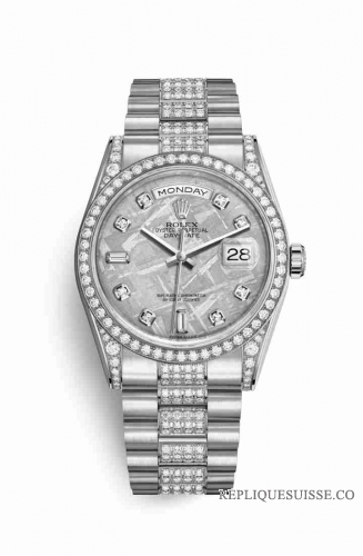 Copie Montre Rolex Day-Date 36 cerceaux en or blanc 18 carats sertie de diamants 118389 Meteorite sertie de diamants Cadran m118389-0101