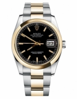 Réplique Rolex Datejust en acier et or 36mm en or jaune Cadran Noir 116203 BKSO