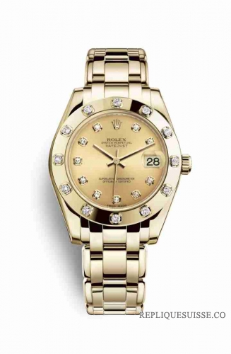 Copie Montre Rolex Pearlmaster 34 Or jaune 18 ct Champagne-diamants Diamant cadran m81318-0007