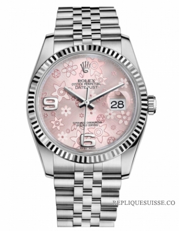 Réplique Rolex Datejust en acier de 36mm floral rose Dial Jubile Bracelet 116234 PFAJ