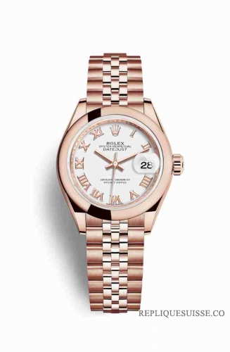 Copie Montre Rolex Datejust 28 or 18 carats Everose 279165 cadran blanc m279165-0022