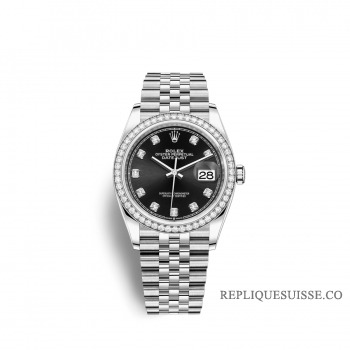 Rolex Datejust 36 Oystersteel or blanc 18 ct M126284RBR-0019 Noir serti de diamants Cadran