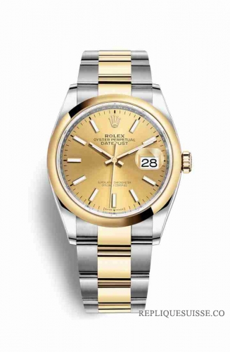 Copie Montre Rolex Datejust 36 Jaune Rolesor Oystersteel Or jaune 18 ct 126203 Champagne-couleur Cadran m126203-0016