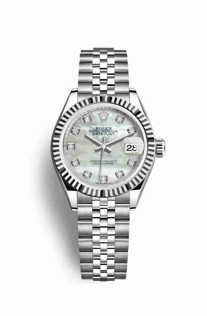 Copie Montre Rolex Datejust 28 White Rolesor Oystersteel or blanc 18 ct Blanc nacre sertie de diamants Cadran m279174-0009