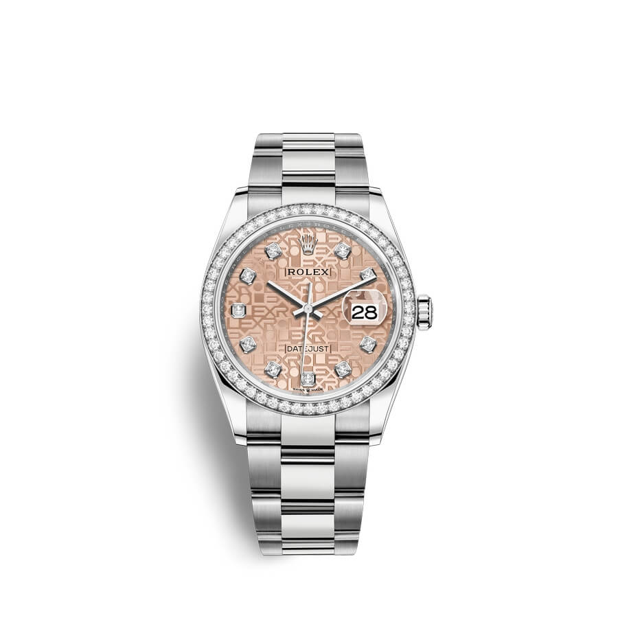 Rolex Datejust 36 Oystersteel or blanc 18 ct M126284RBR-0016 Design Jubilee rose sertie de diamants Cadran