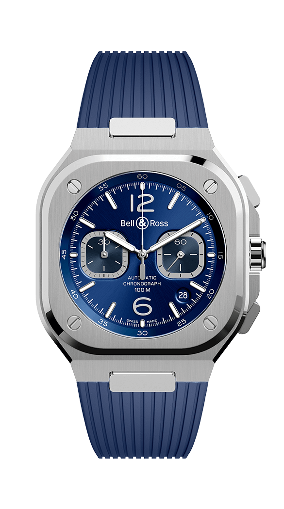 Bell Ross BR-05-Bracelet Caoutchouc Acier Bleu Chrono BR05C-BU-ST/SRB