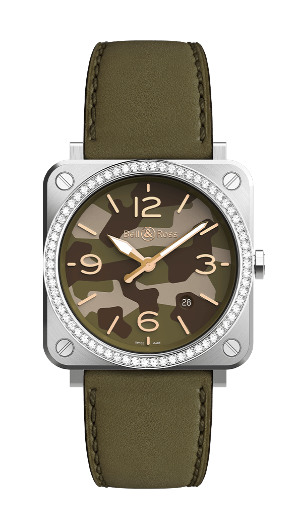 Bell Ross BR S Vert Camo Diamants Montre BRS-CK-ST-LGD/SCA