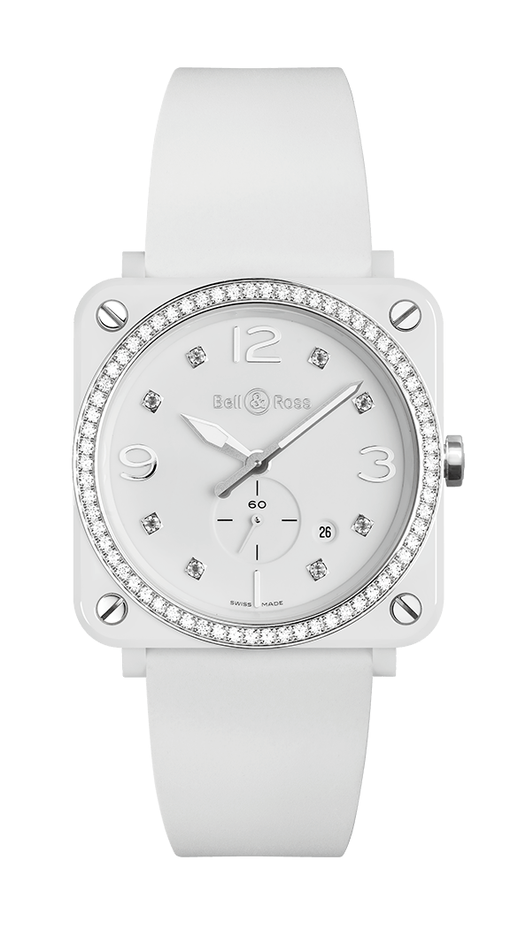 Bell Ross Aviation BR S Montre Femme Quartz Ceramique Blanche Diamants