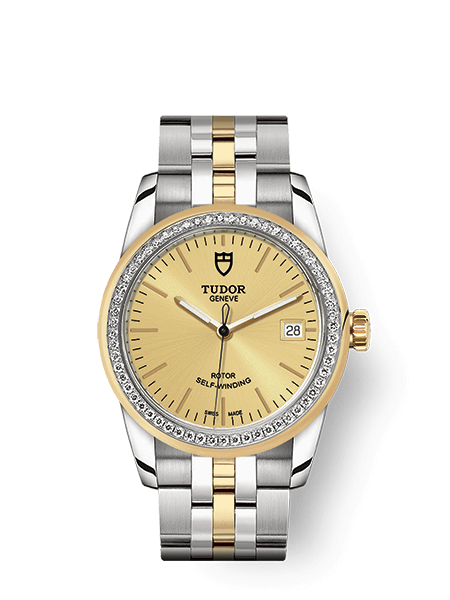 Tudor Glamour Date 36 Acier inoxydable / Or jaune / Champagne / Bracelet m55003-0028