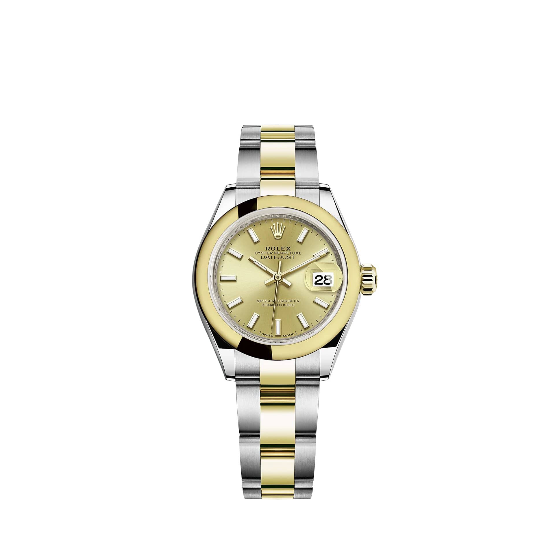 Réplique Rolex Lady-Datejust Cadran jaune Rolesor couleur champagne Bracelet Oyster