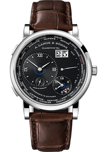 Réplique A. Lange & sohne LANGE 1 FUSEAU HORAIRE Or gris 136.029 avec cadran noir