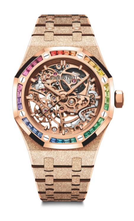 Copie de Audemars Piguet Royal Oak 37 Double Balancier Ajoure Or Rose Givre Rainbow 15468OR.YG.1259OR.01