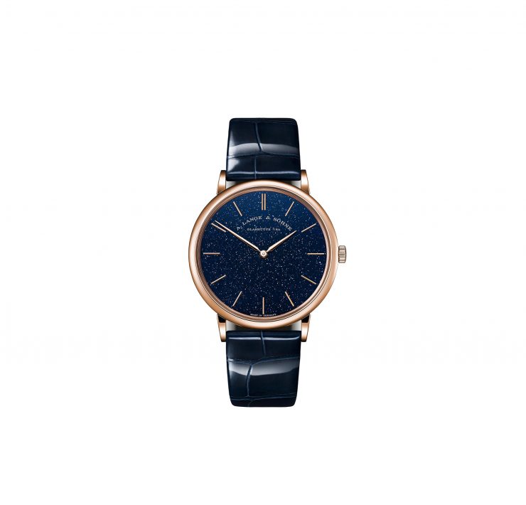 Copie de A. Lange & sohne Saxonia Thin Blue Gold Flux Dial et boitier en or rose 211.088