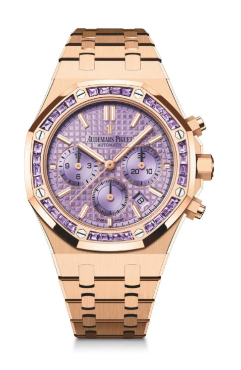 Copie de Audemars Piguet Royal Oak Chronographe Or Rose Givre Violet Index 34mm Bracelet 26319OR.AY.1256OR.01