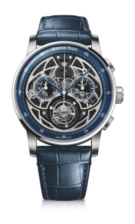 Réplique Audemars Piguet Code 11.59 Tourbillon Volant Automatique Chronographe Or Blanc 26399BC.OO.D321CR.01