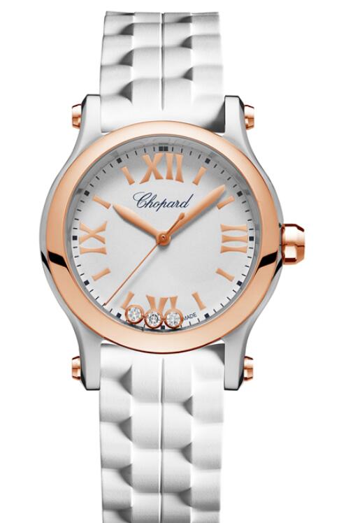 Copie de Chopard Happy Sport 30 mm lunette en or rose cadran blanc 278590-6001