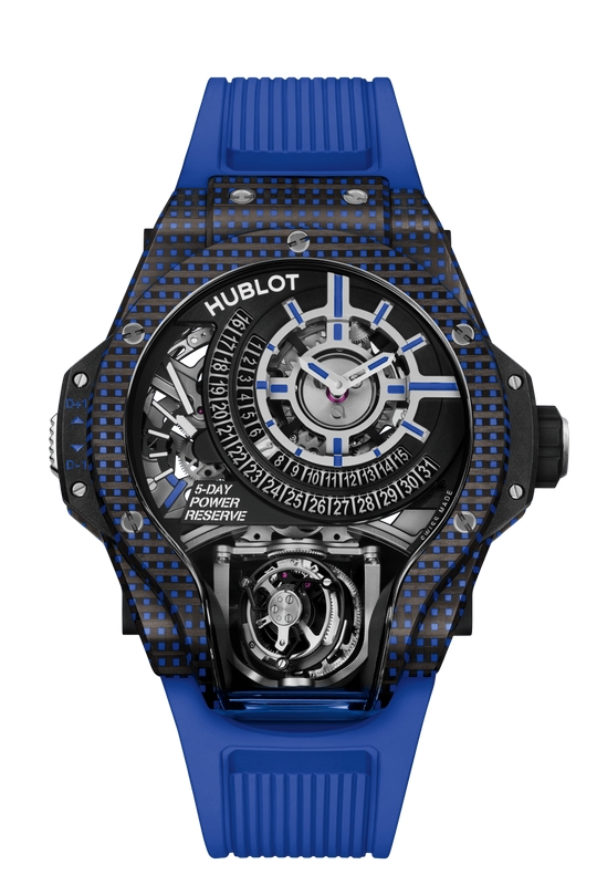 Copie de Hublot MP-09 Tourbillon Bi-Axe Bleu 3D Carbone 49mm 909.QDB.1120.RX