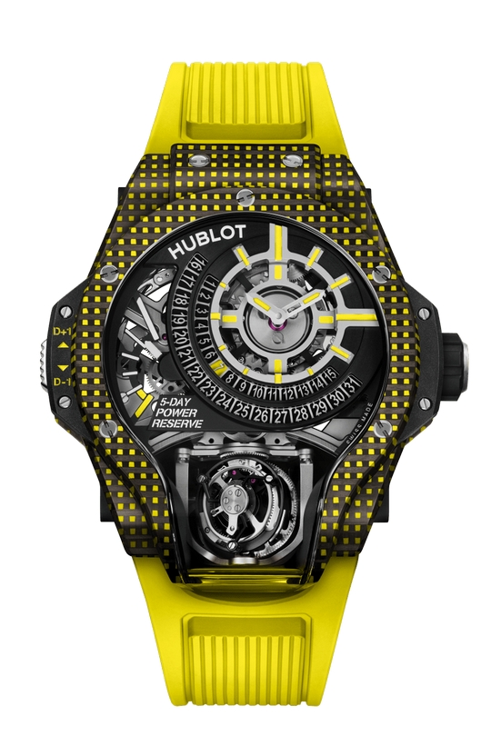 Copie de Hublot MP-09 Tourbillon Bi-Axe Jaune 3D Carbone 49mm 909.QDY.1120.RX