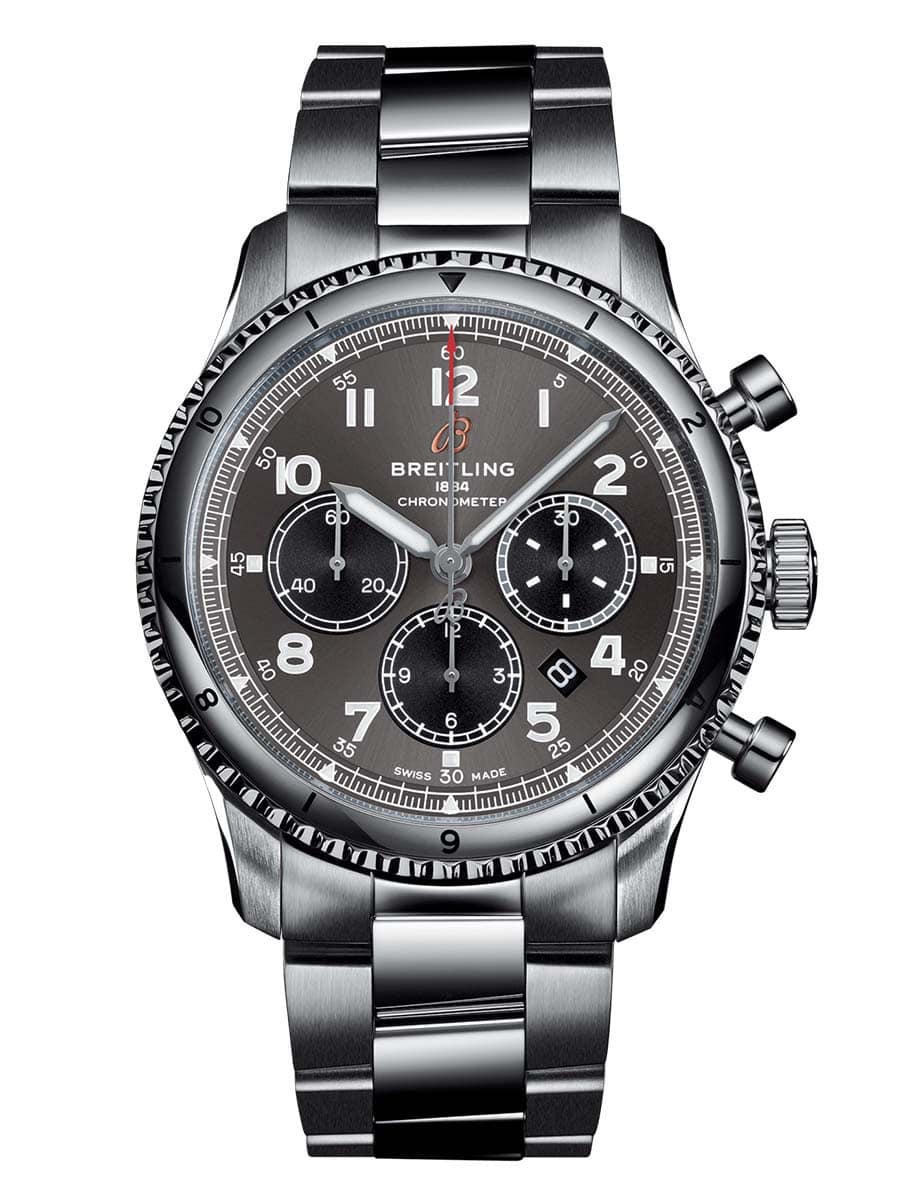 Réplique Breitling Aviator 8 Chronographe 43 Cadran Gris Acier Inoxydable Homme AB0119131B1A1