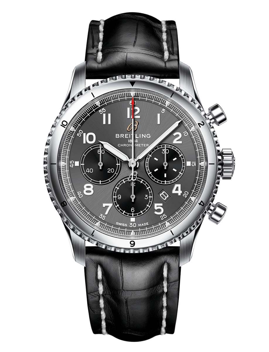 Copie de Breitling Aviator 8 B01 Chronographe 43 Cadran Gris Bracelet Cuir Noir Homme AB0119131B1P2