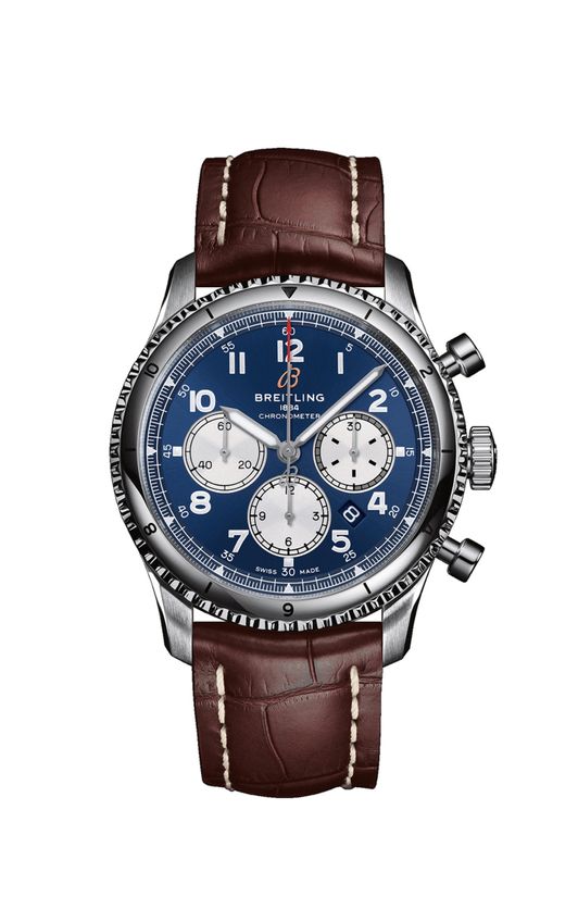 Copie de Breitling Aviator 8 B01 Chronographe 43 Cadran Bleu Bracelet Cuir Marron Montre Homme AB0119131C1P4