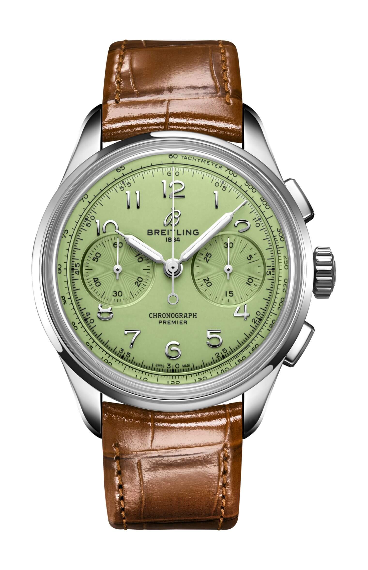 Copie de Breitling Premier Chronograph 40 cadran vert bracelet en cuir pour homme AB0930D31L1P1
