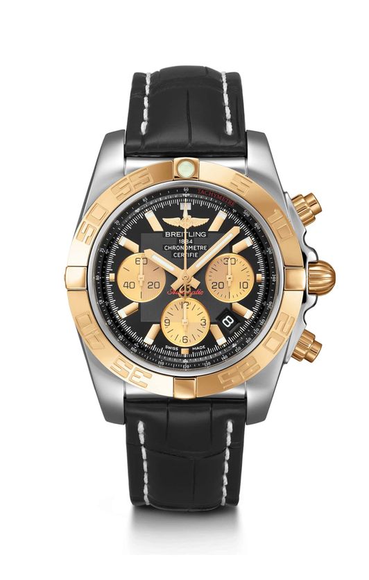 Copie de Breitling Chronomat 44 Cadran chronographe noir Bracelet en cuir noir Homme CB0110121B1P2