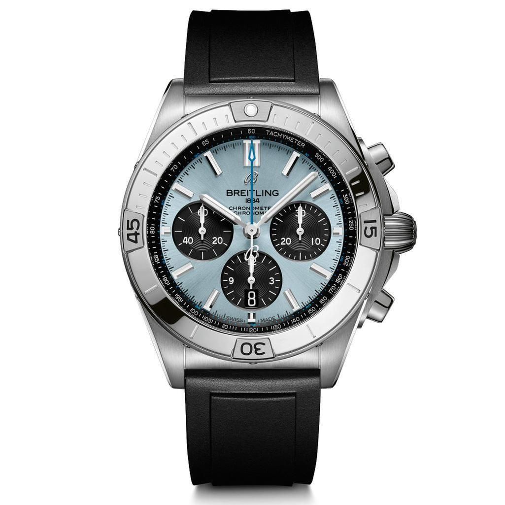 Réplique Breitling Chronomat B01 42 Cadran Bleu Glace Bracelet Caoutchouc Noir PB0134101C1S1