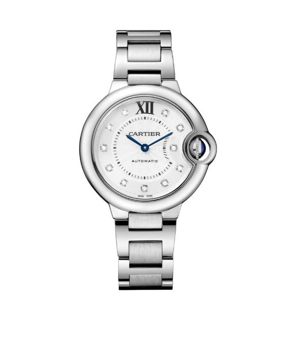 Réplique Cartier Ballon Bleu Automatique Diamant Cadran Argent Dames W4BB0021