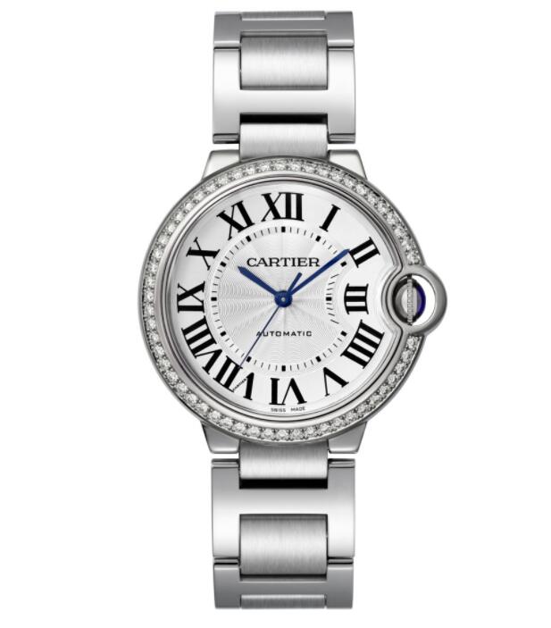 Réplique Cartier Ballon Bleu Automatique Diamant Cadran Argent Femme W4BB0024