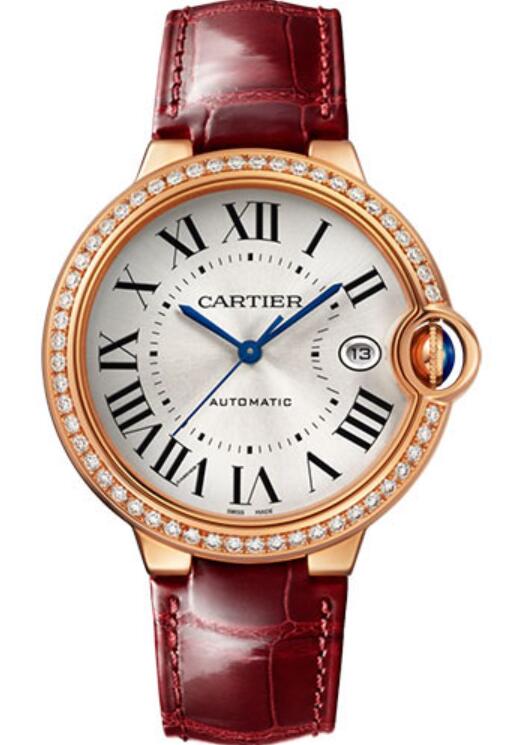 Copie de Cartier Ballon Bleu De Cartier Automatique Or Rose Cuir 40 mm WJBB0056