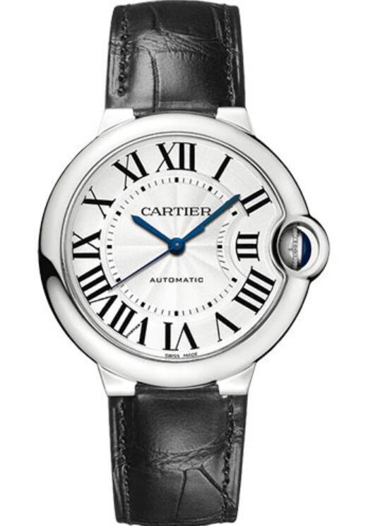 Copie de Cartier Ballon Bleu De Cartier cadran argente bracelet en cuir unisexe WSBB0028