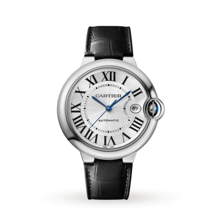 Réplique Cartier Ballon Bleu en acier inoxydable avec cuir noir WSBB0039