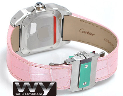 Cartier Santos 100 Pink cuir Midsize unisexe W20126X8 Montre Réplique