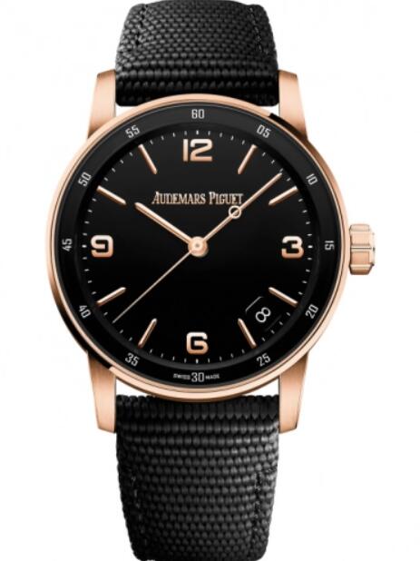 Montre Audemars Piguet Code 11.59 automatique en or rose, 41 mm, cadran noir, bracelet en caoutchouc, 15210OR.OO.A002KB.01  Montre Audemars Piguet Code 11.59 automatique en or rose, 41 mm, cadran noir, bracelet en caoutchouc, 15210OR.OO.A002KB.01