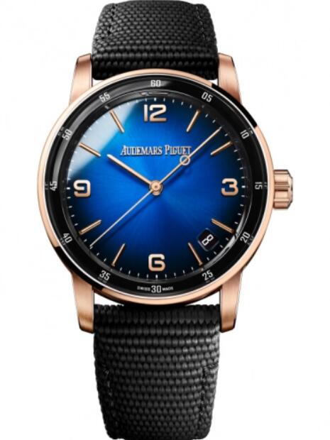 Montre Audemars Piguet Code 11.59 automatique en or rose, 41 mm, cadran bleu, bracelet en caoutchouc, 15210OR.OO.A002KB.0  Montre Audemars Piguet Code 11.59 automatique en or rose, 41 mm, cadran bleu, bracelet en caoutchouc, 15210OR.OO.A002KB.0