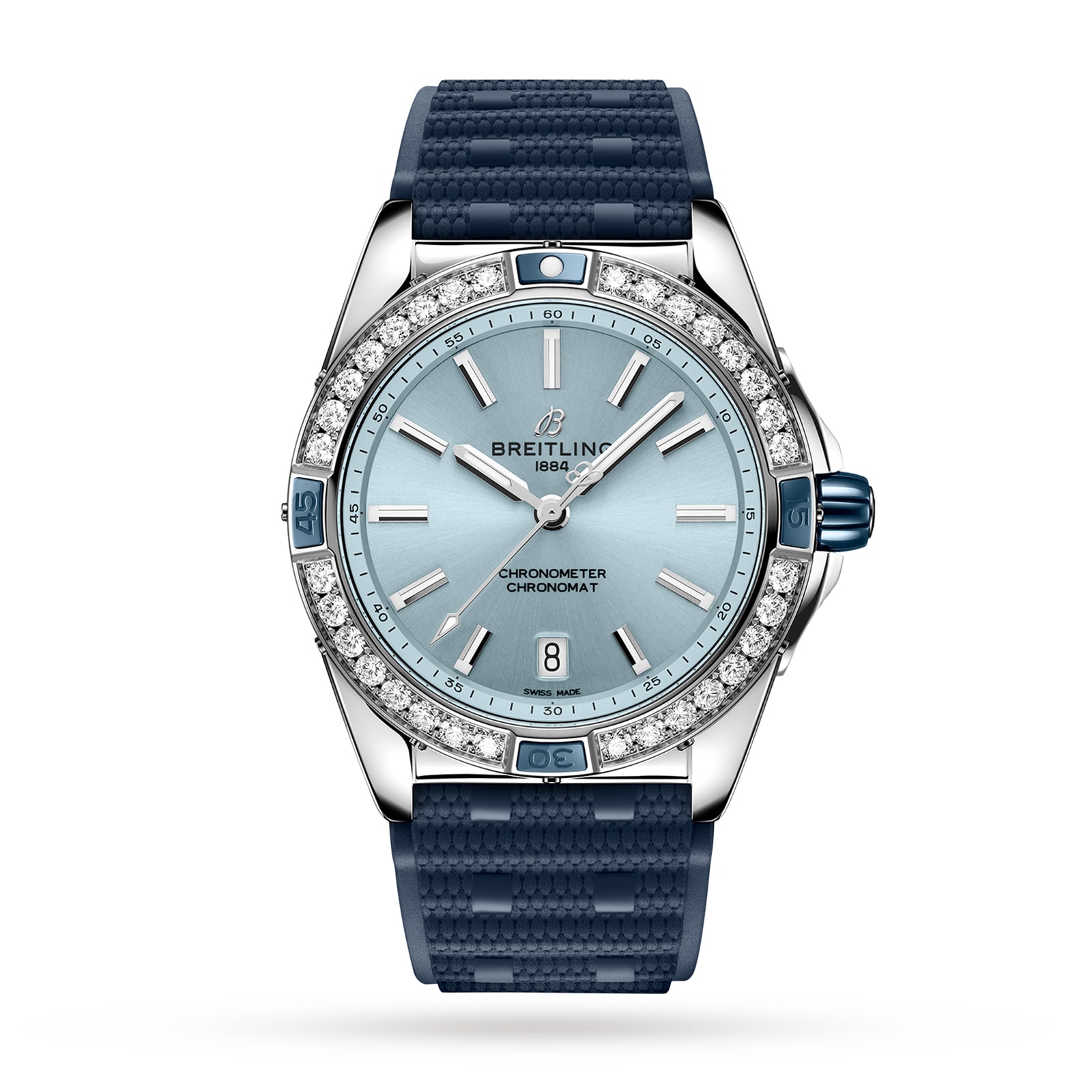 Montre Breitling Super Chronomat Automatique 38 avec bracelet en caoutchouc bleu A17356531C1S1